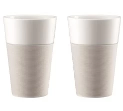 Tasses BODUM - Bistro En Porcelaine Avec Bande Silicone Blanche 2x60cl
