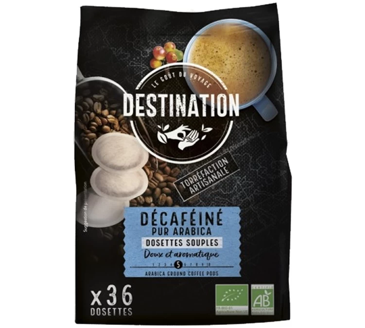 36 Dosettes Souples Décaféiné Bio - DESTINATION 1 36 Dosettes Souples Décaféiné Bio - DESTINATION
