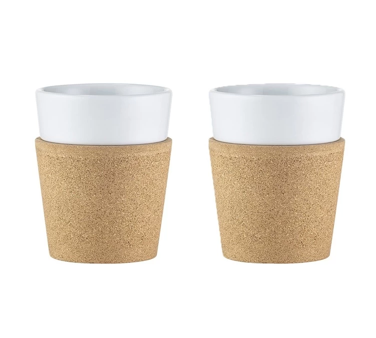 2 Tasses Bistro 30 Cl - Porcelaine Blanche Et Liège - BODUM 1 2 Tasses Bistro 30 Cl - Porcelaine Blanche Et Liège - BODUM