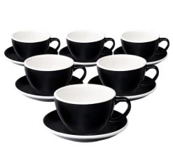 6 Tasses Café Latte Et Sous-tasses Egg 30cl Black - Loveramics