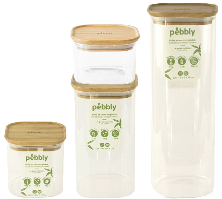 Lot De Boîtes Conservatrices PEBBLY En Verre Et Couvercle En Bambou 1 Lot De Boîtes Conservatrices PEBBLY En Verre Et Couvercle En Bambou