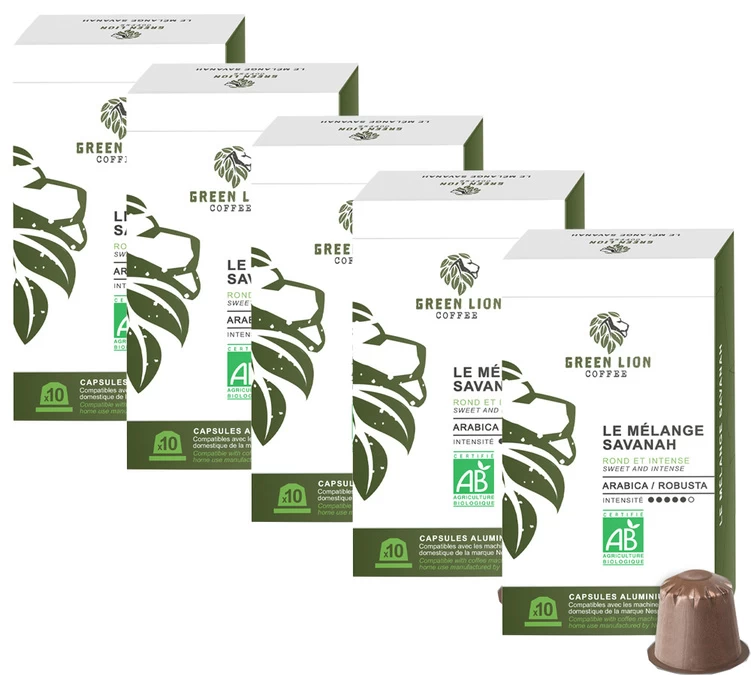 50 Capsules Bio Le Mélange Savanah - Compatibles Nespresso® - GREEN LION COFFEE 1 50 Capsules Bio Le Mélange Savanah - Compatibles Nespresso® - GREEN LION COFFEE