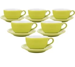 6 Tasses Et Sous Tasses Latte Bowl Origami 25 Cl - Vert