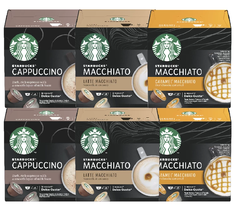 Pack Découverte 72 Capsules Starbucks Dolce Gusto® Compatibles 1 Pack Découverte 72 Capsules Starbucks Dolce Gusto® Compatibles